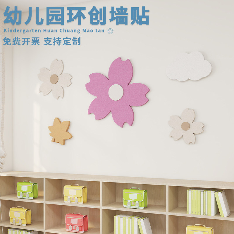 画室布置花卉主题墙贴教室背景墙定制樱花照片墙幼儿园文化墙贴纸