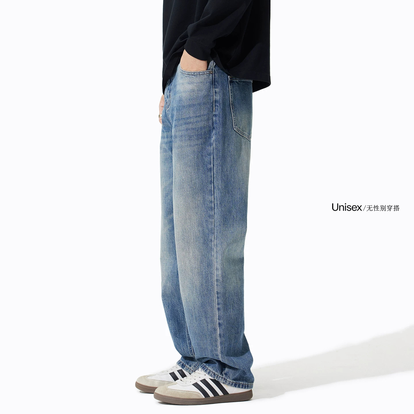 Unisex秋冬新款直筒牛仔裤男款宽松阔腿大码高端复古潮牌休闲裤子