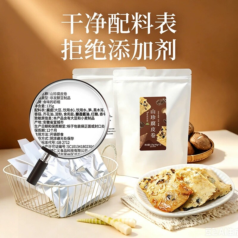 食味的初相山珍腐皮卷135g*5袋装味香菇春笋木耳开袋即食独立包装