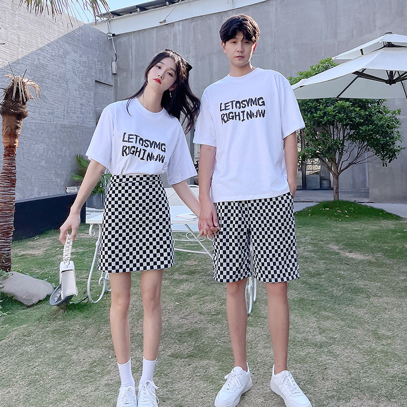 夏季新款情侣装夏装短袖t恤男套装法式一衣一裙气质超仙潮流roora