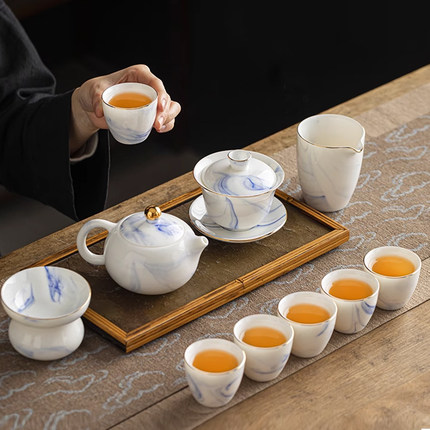 羊脂玉琉璃泡茶专用喝茶茶具套装2024新款家用办公茶杯套装高档