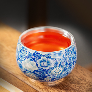 周鸿杰鎏银缠枝莲万花主人杯高端中式个人专用茶杯茶盏茶具礼盒装