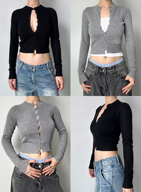 圆圈CIRCLE美式辣妹针织开衫女修身内搭叠穿纽扣针织衫毛衣外套女