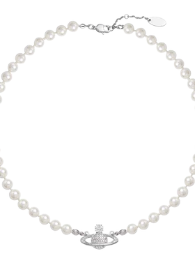 土星珍珠项链女别针立体星球颈链镶钻多层毛衣链小众设计锁骨链女