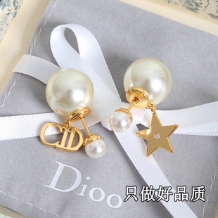 轻奢耳坠女 复古字母耳钉高级感AB款 新款 CD星星耳环女前后珍珠经典