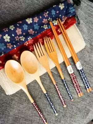 Taiwan Sendman Japanese non-slip bamboo chopsticks spoon set home eating high-end fork tableware three-piece set