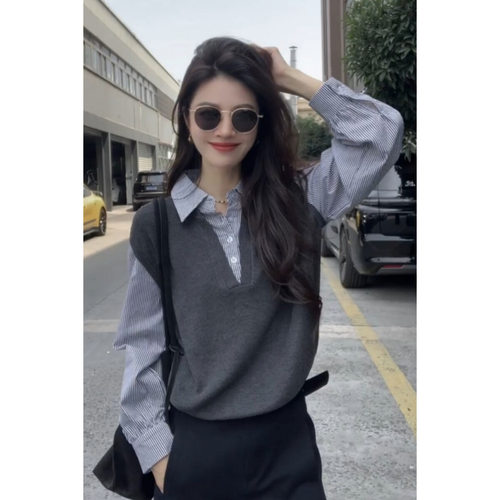 法式Bea Edition⭐设计感假两件长袖衬衫女春秋小众气质别致上衣