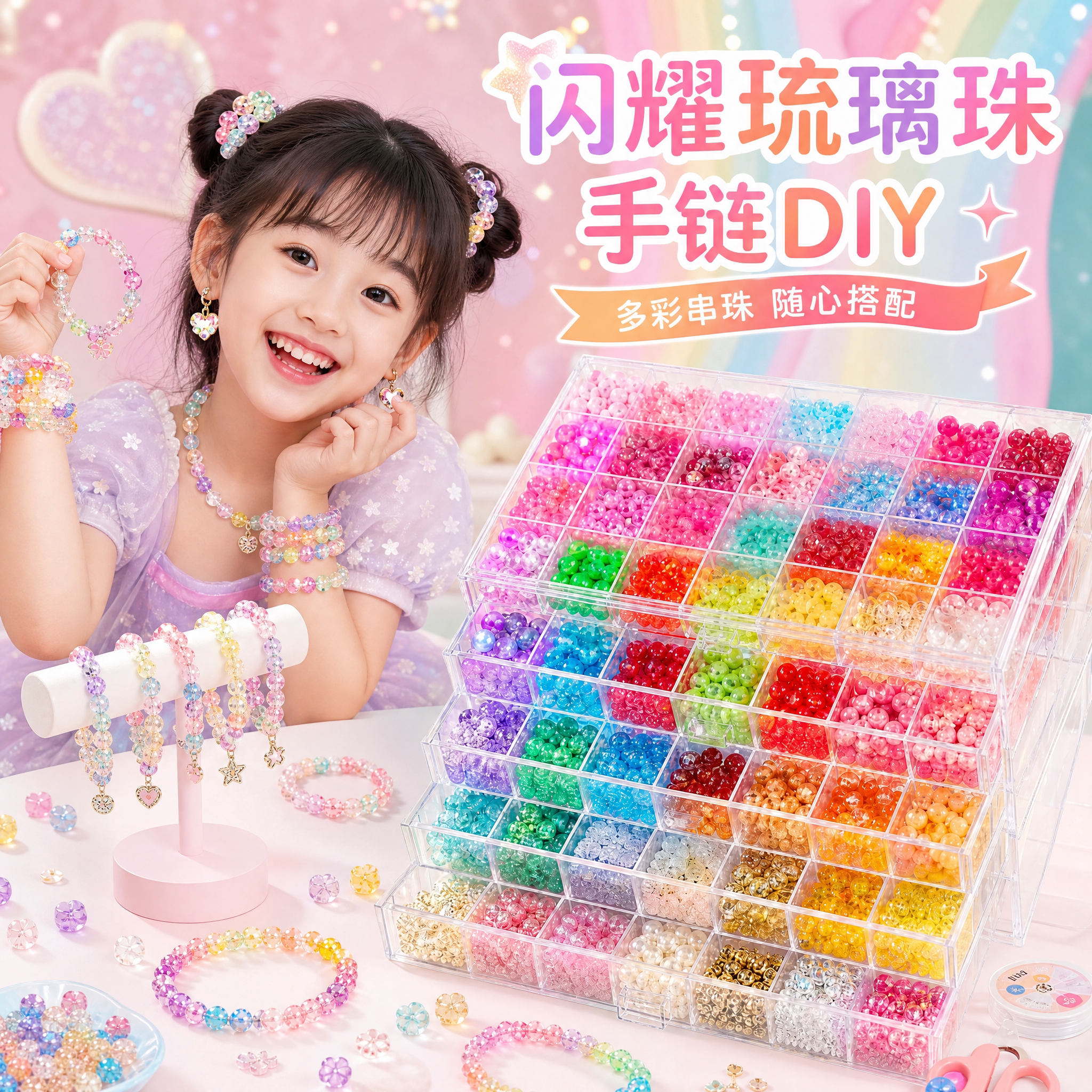 儿童琉璃串珠礼盒女孩子生日礼物图片