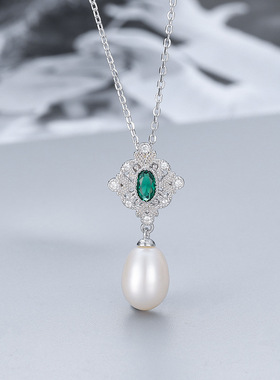 日系coss kokos925银淡水珍珠吊坠女简约菱形项链diy配件