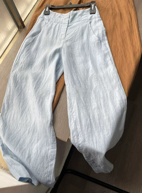 日系cherrykokoCHAO级推荐！老钱风~非常有质感~蓝色亚麻裤 垂感