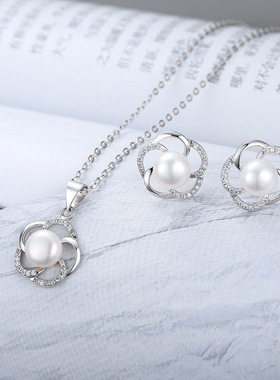 日系coss koko版简约淡水珍珠套装项耳饰s925银diy空托配件