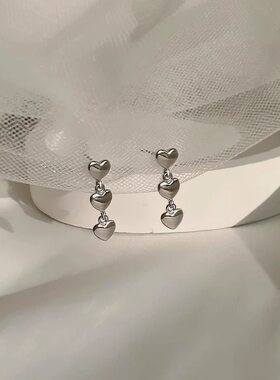 日系coss koko爱心耳钉女s925银简约时尚气质百搭光面心形耳环