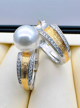 日系coss kokodiy珍珠戒托925银精工新潮双色拉丝款戒指空托配8-