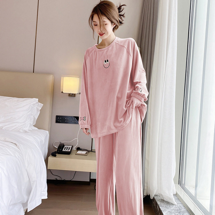 日系CherryKoko秋冬新款大码睡衣女士双面绒家居服加大加肥套装