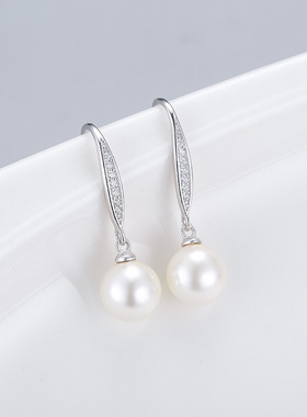 日系coss kokos925银简约经典微镶石耳环耳勾 diy配件珍珠贝珠女