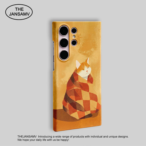 裹被小橘猫高级感适用三星S25ultra手机壳红色s24/s23/s22note20ultra半包硬壳韩国涂层菲林个性创意新款