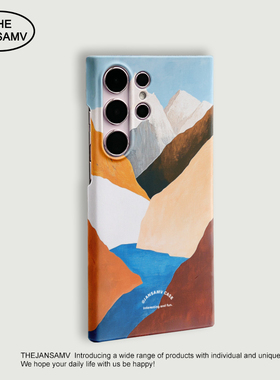 厚涂水彩峡谷高级感适用三星S25ultra手机壳红色s24/s23/s22note20ultra半包硬壳韩国涂层菲林个性创意新款