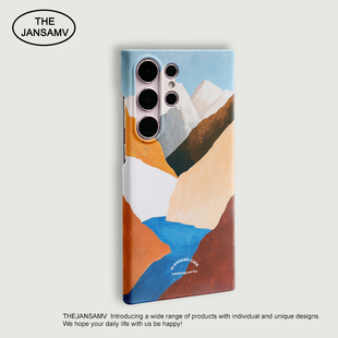 厚涂水彩峡谷高级感适用三星S25ultra手机壳红色s24/s23/s22note20ultra半包硬壳韩国涂层菲林个性创意新款