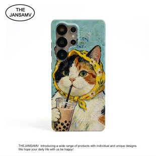 创意新款 头巾奶茶猫适用三星S26ultra手机壳s24 s25ultra半包硬壳韩国涂层菲林个性 s22note20ultra s23