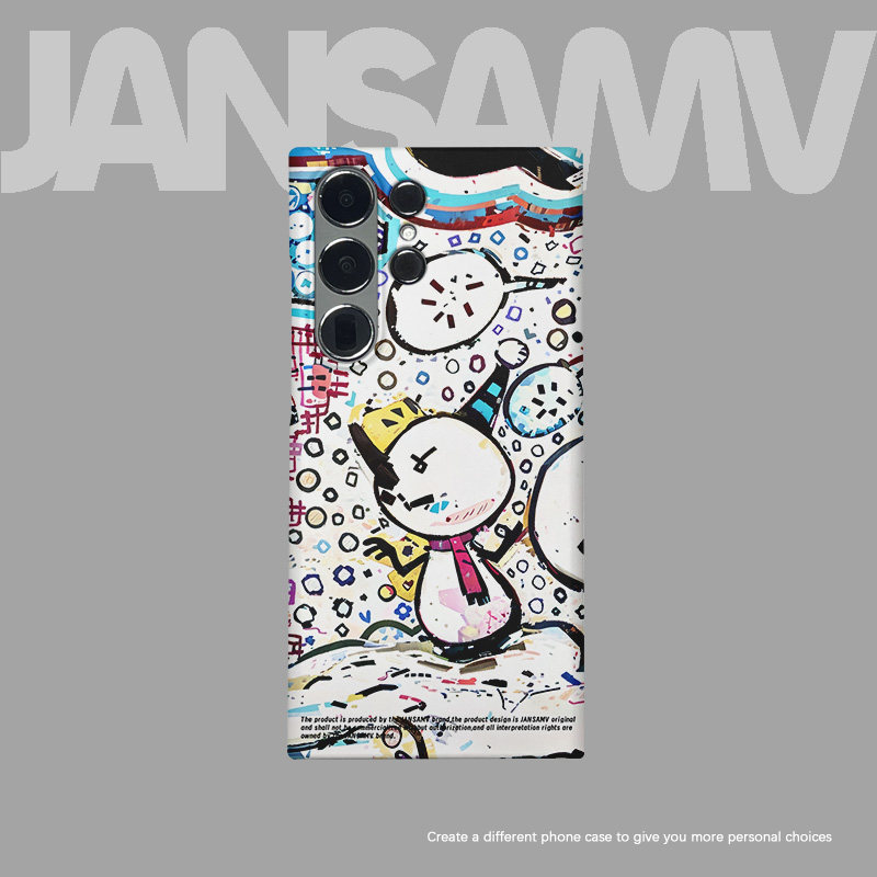 涂鸦雪人适用三星s23ultra手机壳s24/plus/s22/s21/note20/ultra/s20半包硬壳韩国涂层菲林个性创意潮流
