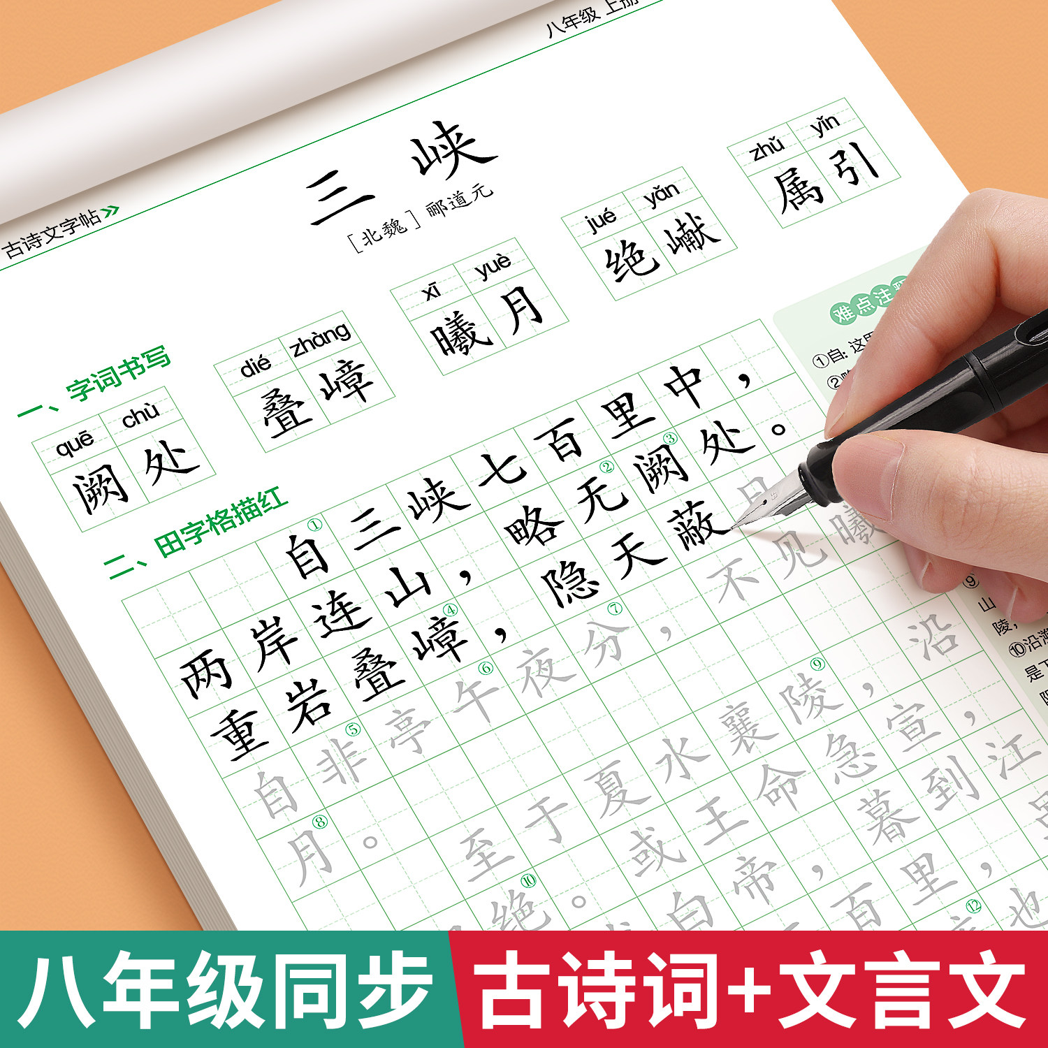 八年级上册古诗文练字帖语文同步字帖人教版8八上初二初中生专用练字帖钢笔楷书描红练字本衡水体英语古诗词