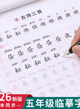 五年级上册下册语文字帖人教版同步小学生练字帖笔画笔顺英语5每日一练楷书专用21天写字帖贴生字练习本正楷钢笔字帖临摹硬笔书法
