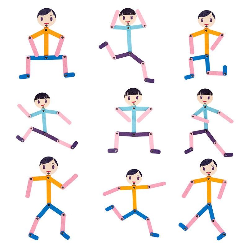 儿童益智火柴人游戏早教木制玩具幼儿园小中班教具百变运动小人