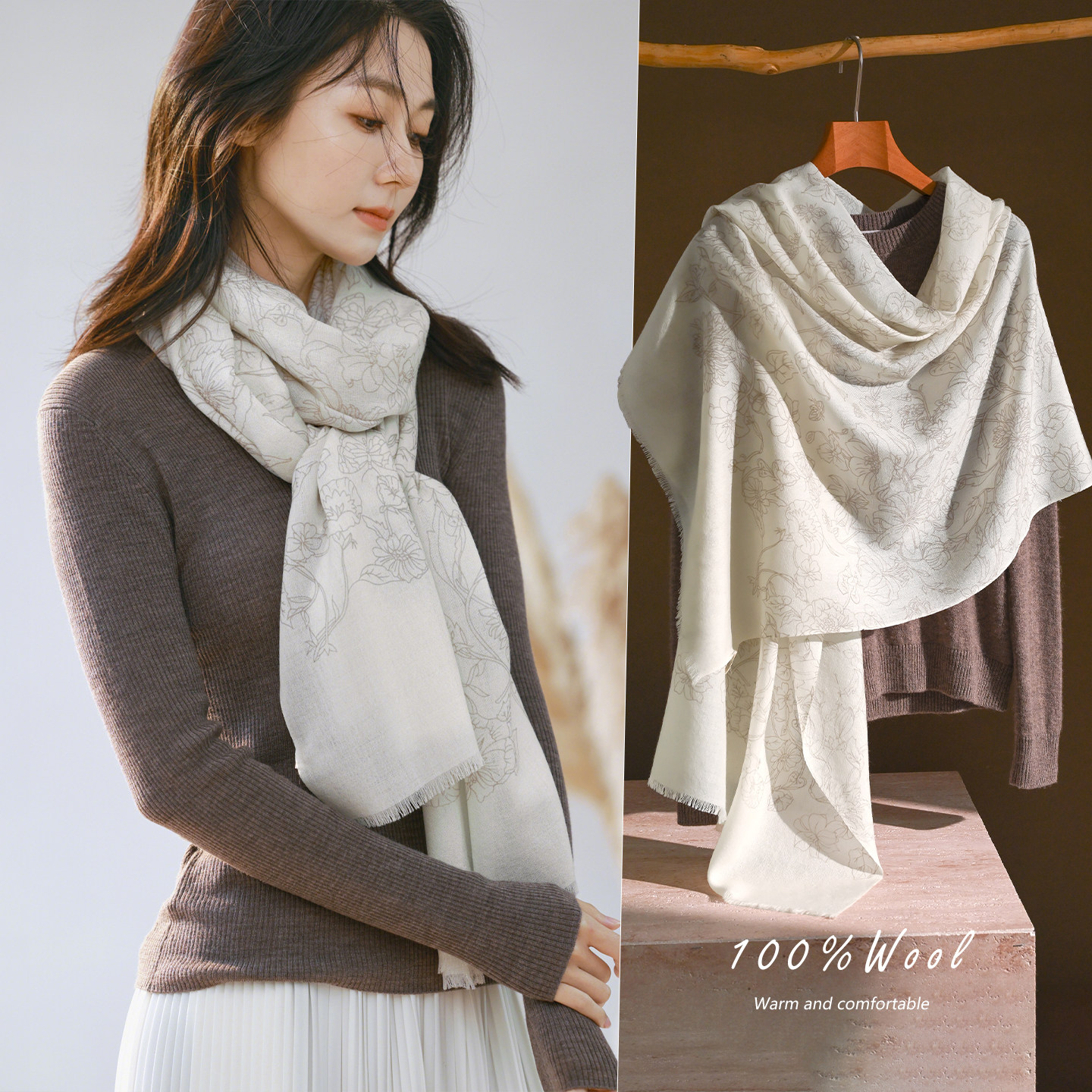 高端白色纯羊毛围巾女士披肩冬季薄款女新款高级感妈妈丝巾配大衣,服饰配件/皮带/帽子/围巾,围巾/丝巾/披肩,淘宝优惠券,粉丝福利购,淘宝优惠卷