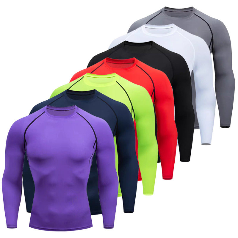男士长袖压缩健身衣运动紧身衣排汗跑步训练服多色活力健身风