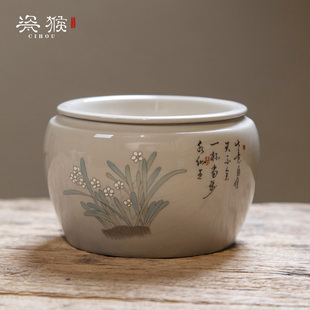 草木灰建水陶瓷小茶洗废茶水茶渣缸水盂覆古中式家用功夫茶具配件