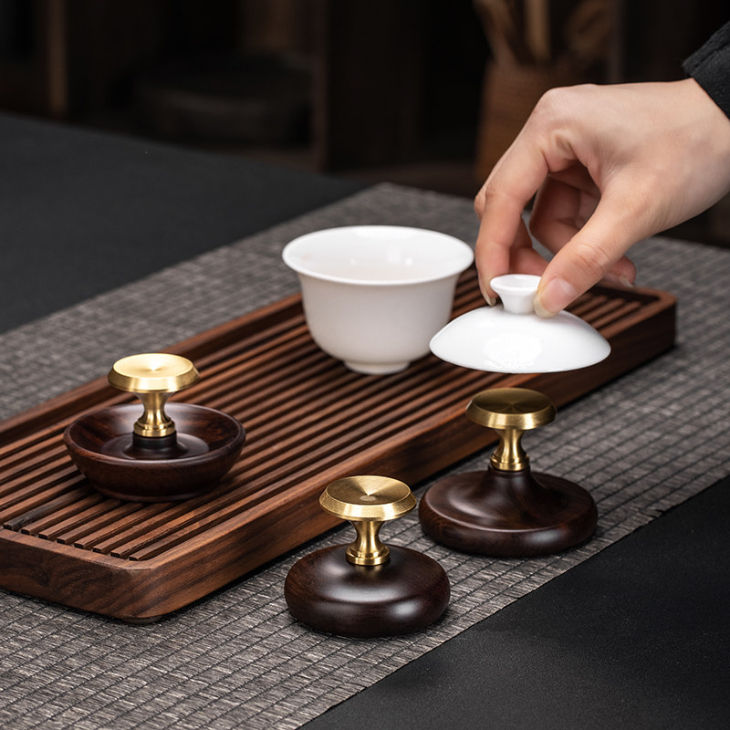 采购产品黄铜镶嵌乌木实木盖与紫砂壶盖持有人，碗，茶杯盖垫，壶