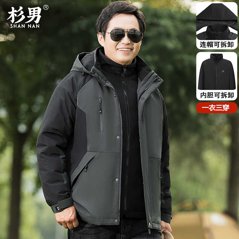 爸爸冬装外套加厚防寒服中年男士棉服冲锋衣款中老年人秋冬季棉袄