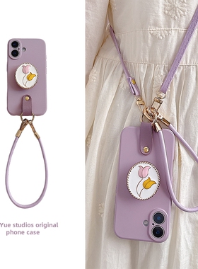 适用opporeno13/12手机壳reno9/10pro+挂绳reno15/11/8/斜挎findx8/6新款reno14花朵支架findx5/7女findx9/3