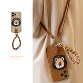 适用苹果14promax手机壳13编织16promax带挂绳iPhone12斜挎Xs可背带11 16e狮子支架plus女xr硅胶7 8p潮苹果15