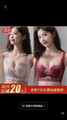 S浪莎宫廷刺绣调整型文胸上托收副乳无钢圈小胸聚拢内衣夏薄DS888