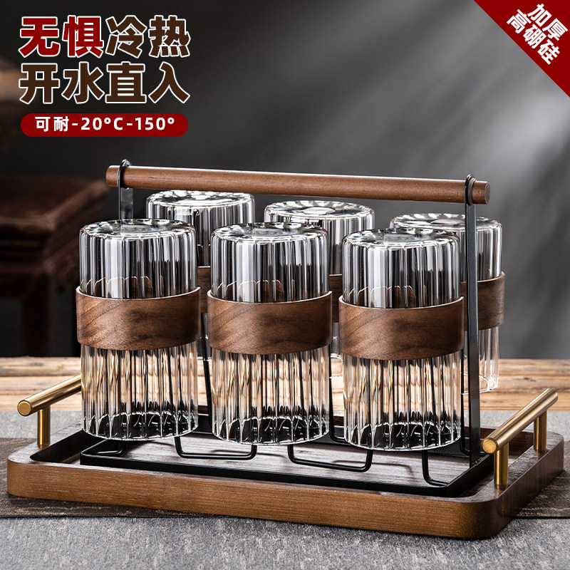 新中式耐高温玻璃水杯套装家用水具轻奢高颜值喝水杯泡茶杯子高档