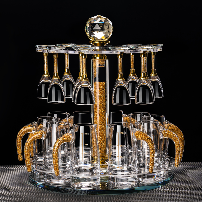 轻奢高档金箔白酒高脚杯家用玻璃白酒杯一口杯刻度分酒器酒具套装