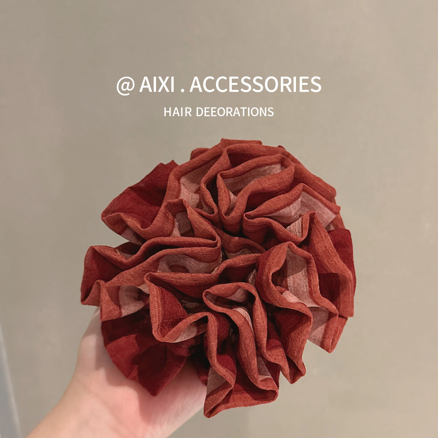 复古气质绣球头花发绳女红色褶皱大肠发圈扎发头绳皮筋丸子头发饰