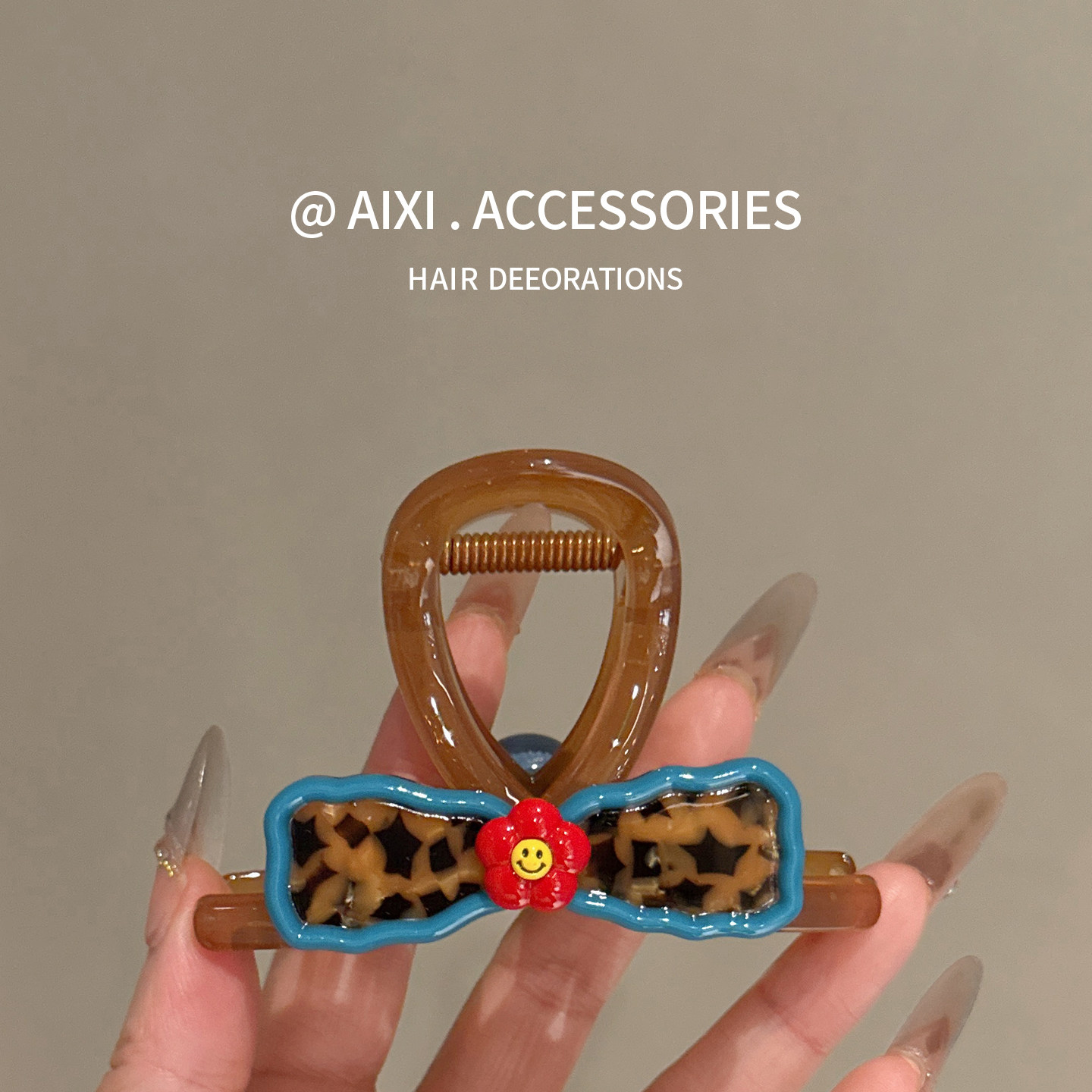 高级感AB豹纹蝴蝶结球球盘发抓夹女发量少发饰后脑勺半扎发鲨鱼夹
