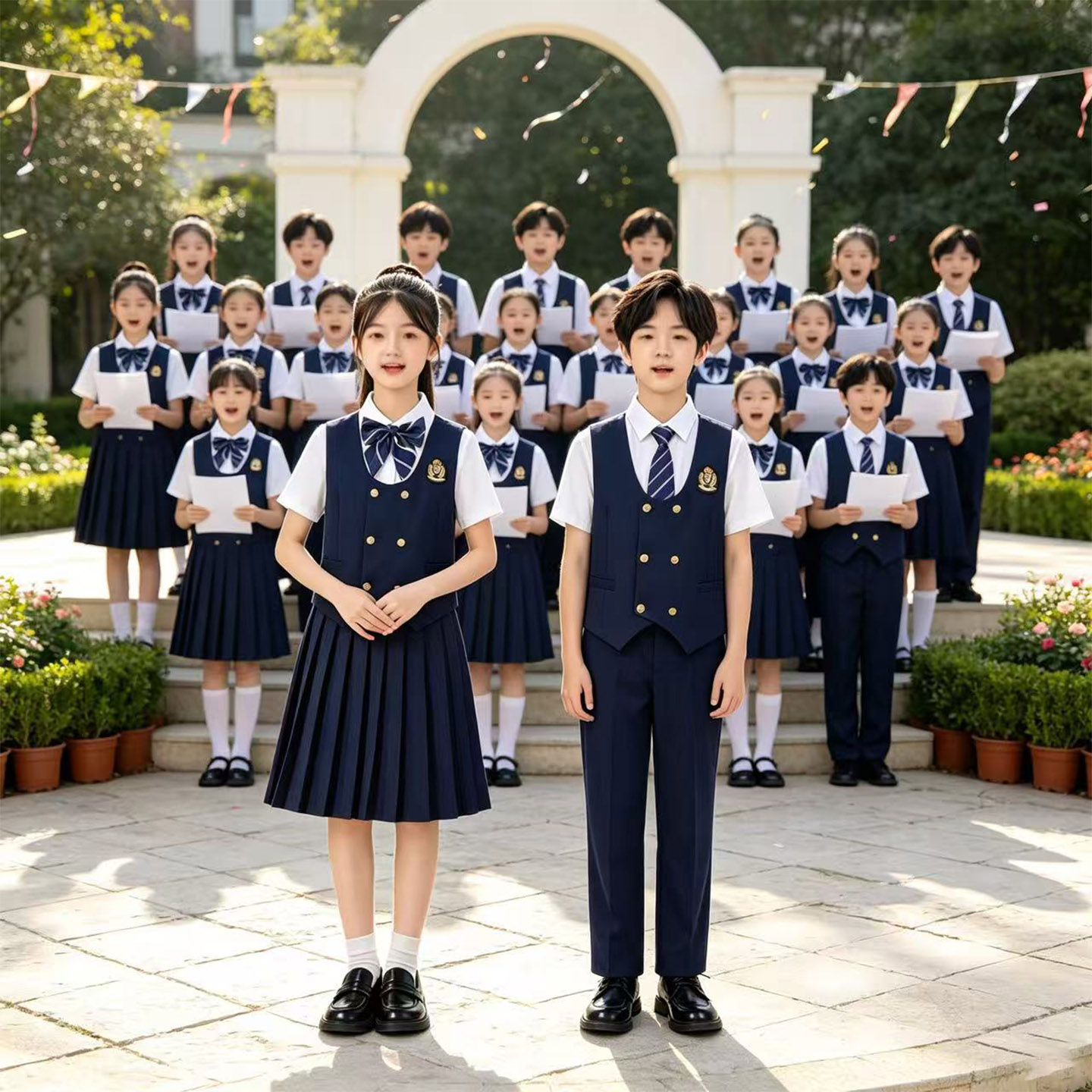 国庆儿童大合唱小学生演出服女童中学生爱国红歌诗朗诵比赛舞台装