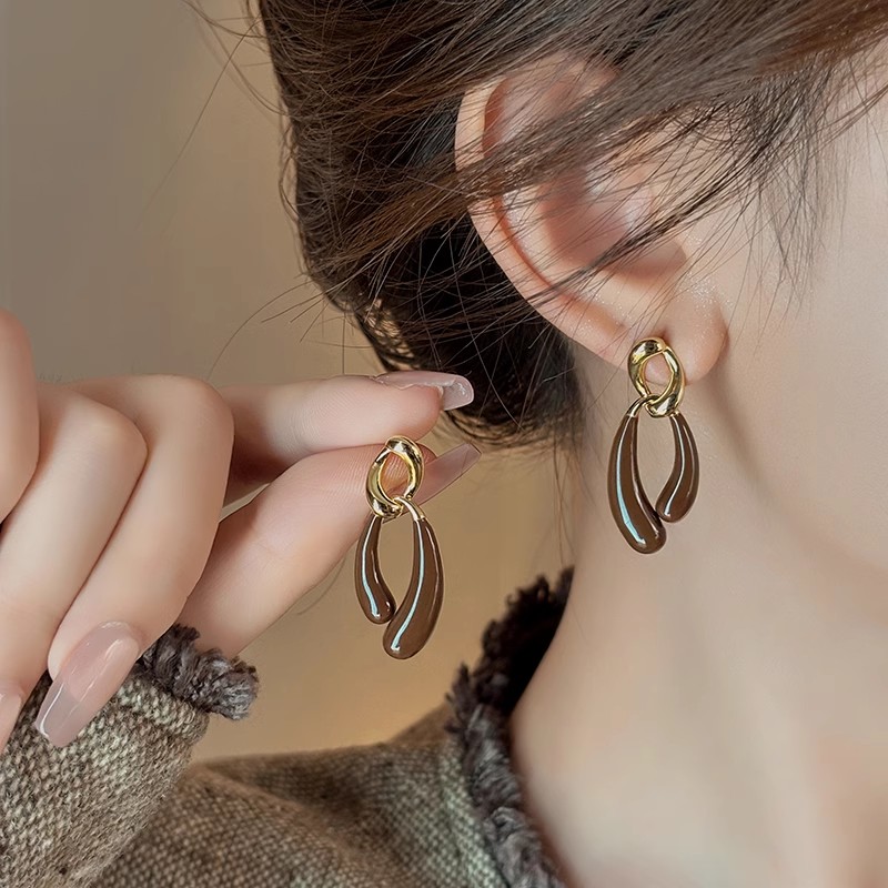 复古美拉德咖色耳环女