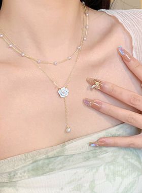 双层山茶花珍珠项链女轻奢小众