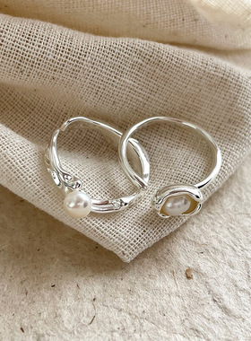 极简高级感珍珠戒指女冷淡风个性潮小众2024新款开口可调百搭指环
