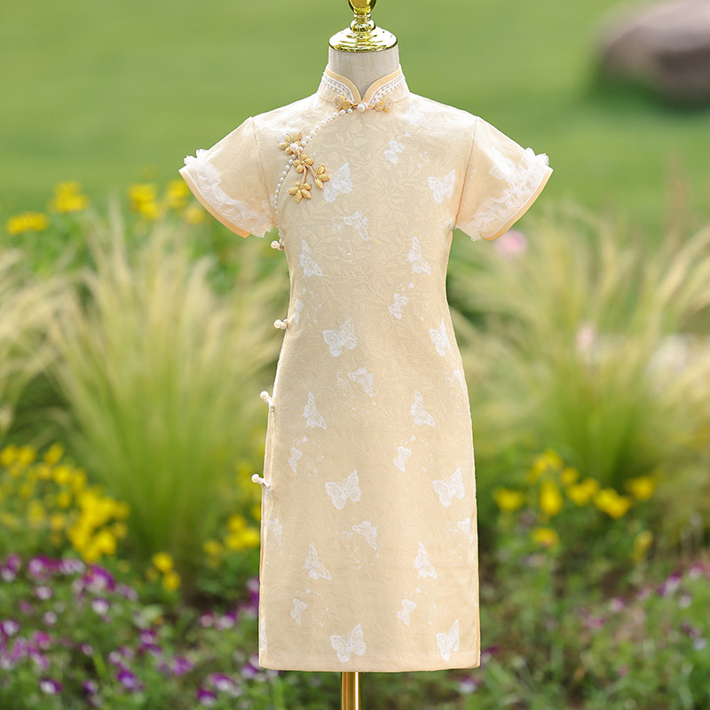 女童旗袍夏季儿童中国风洋装女孩古风汉服古筝演出服清新民国风