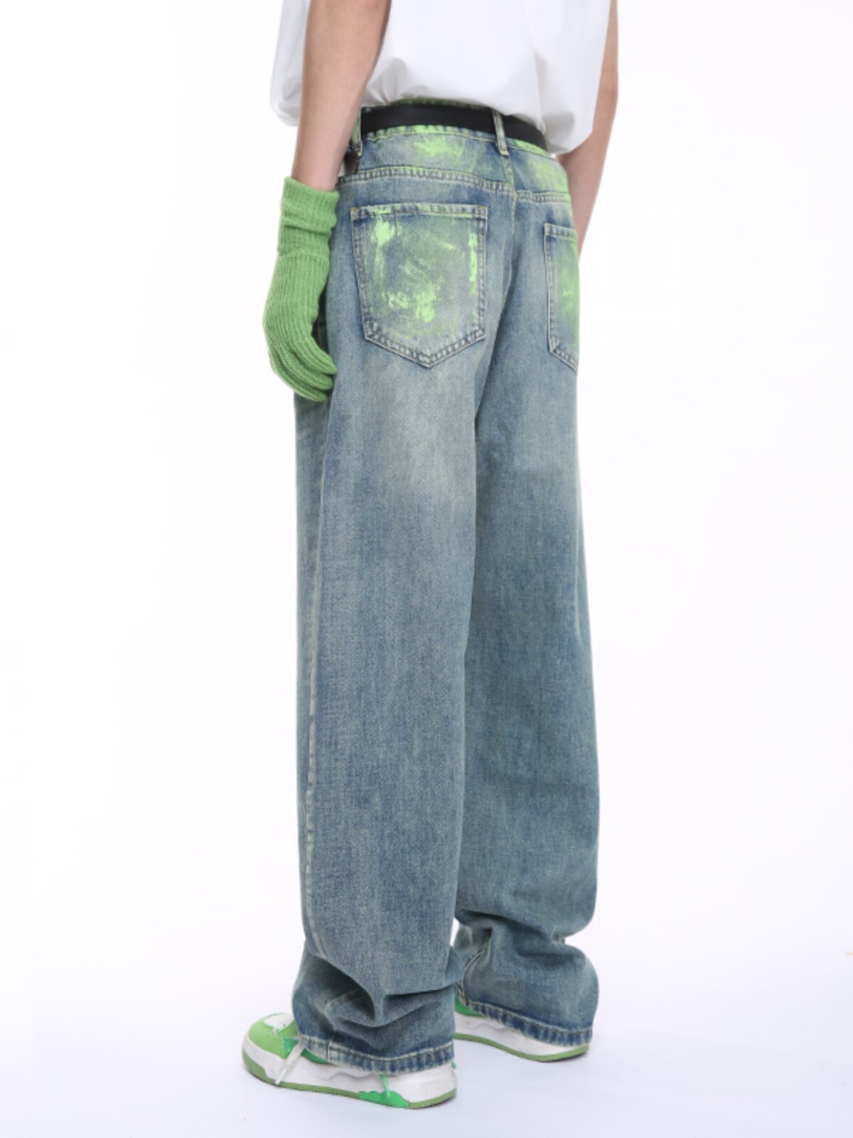VOGUO RELAY NICHE DESIGN PAINTED DIRTY PANTS KOREAN STREETWEAR LOOSE STRAIGHT-LEG GRAFFITI JEANS