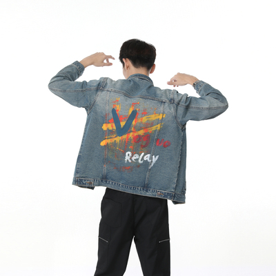 Voguo Relay 原创街头彩色logo涂鸦牛仔外套复古百搭休闲夹克上衣