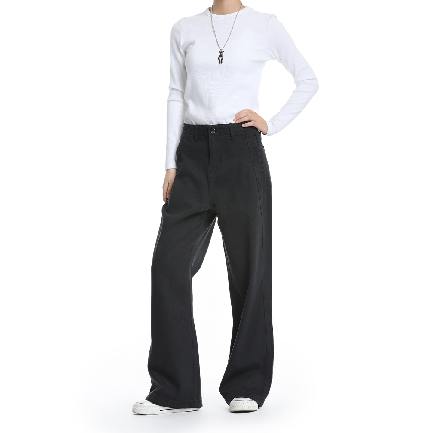 宽松拖地阔腿加长牛仔裤