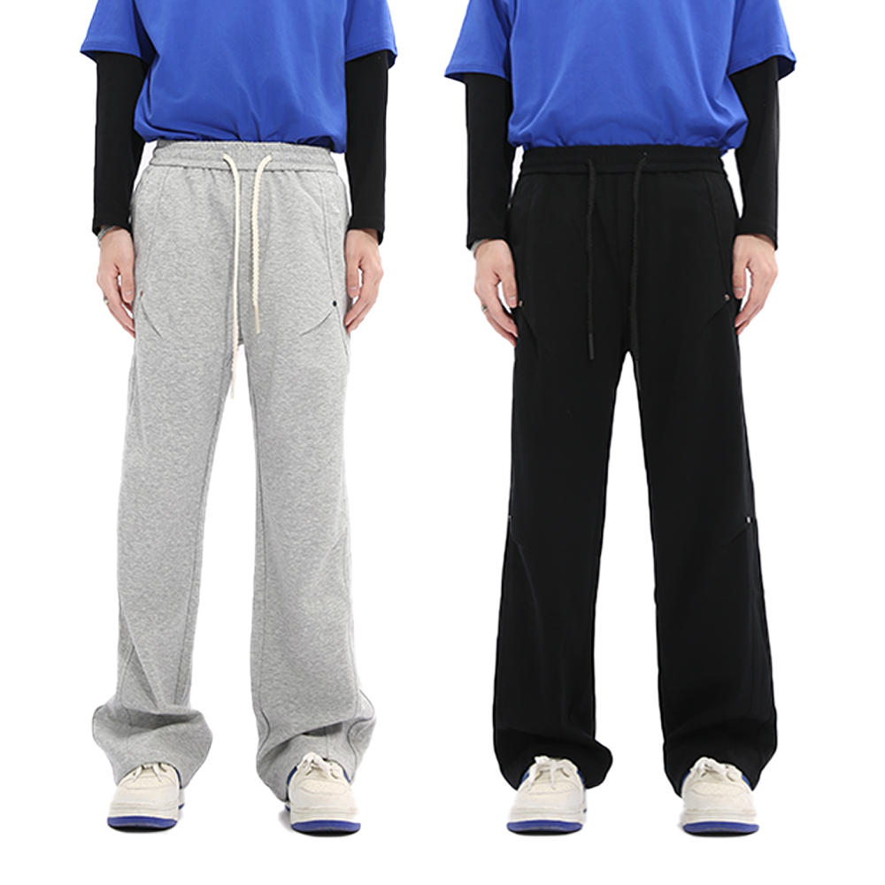 Voguo Relay 韩版简约拼接立体裁剪休闲裤松紧腰中腰垂感卫裤男女