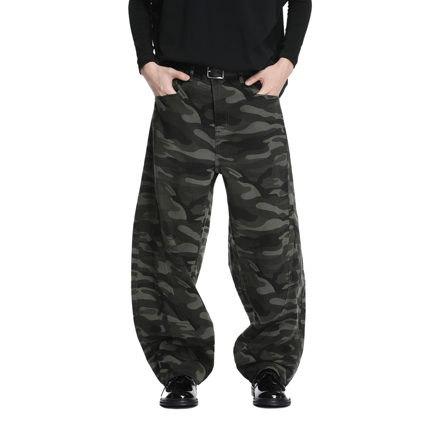 Voguo Relay 韩版深迷彩镰刀弯刀牛仔裤宽松纯色百搭阔腿裤男女