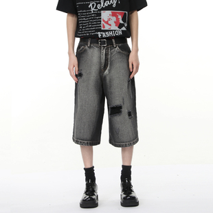 男女宽松破洞休闲黑灰牛仔短裤 Voguo 阔腿7分牛仔裤 Relay 夏新品